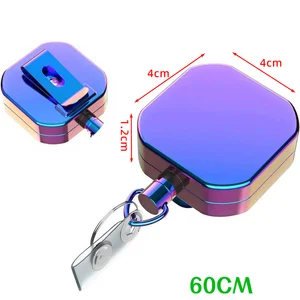 Metal Wire Rope 60CM Colorful Square Zinc Alloy Telescopic Strong Easy-to-pull Key Chain Outdoor Portable Hiking Accessories