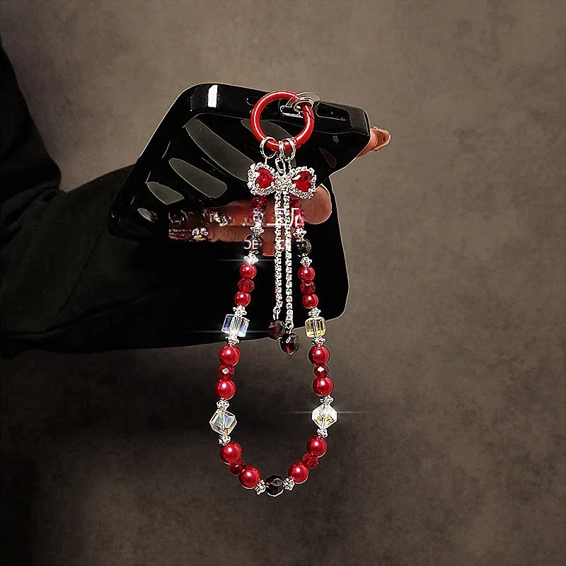 الفاخرة الراقية فلاش الماس القوس شرابة سلسلة هواتف محمولة كريستال مطرز الهاتف المحمول الحبل قصيرة المعصم عقد سلسلة