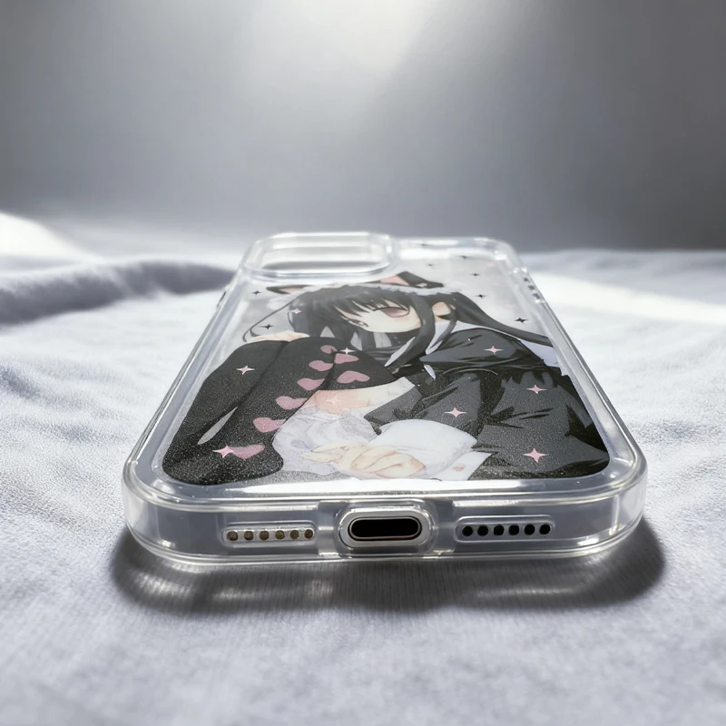 Japanese Black Cat Ear Girl Anime Transparent Phone Case - Y2K Style