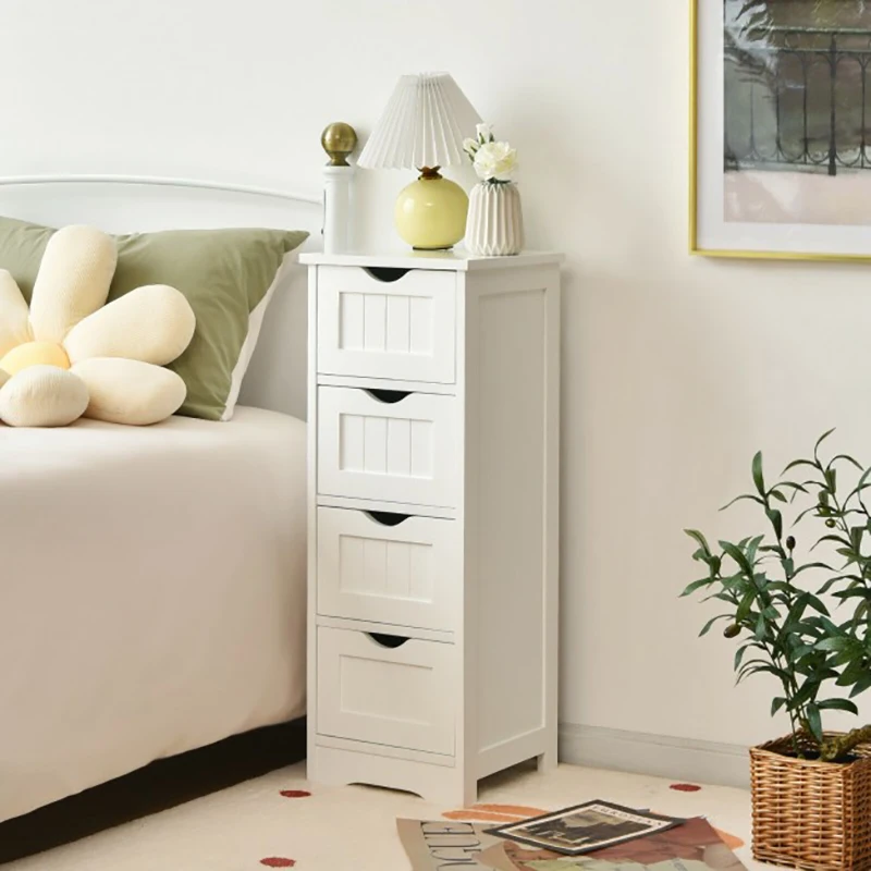 

Stylish Modern White Floor Wooden Free Standing Storage Side Organizer Sturdy Wood Construction Waterproof Storage Holders