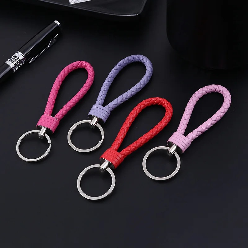 2Pcs/Set PU Leather Braided Woven Rope Keychain DIY Bag Pendant Key Chain Holder Key Car Trinket Keyring Men Women Gift Jewelry