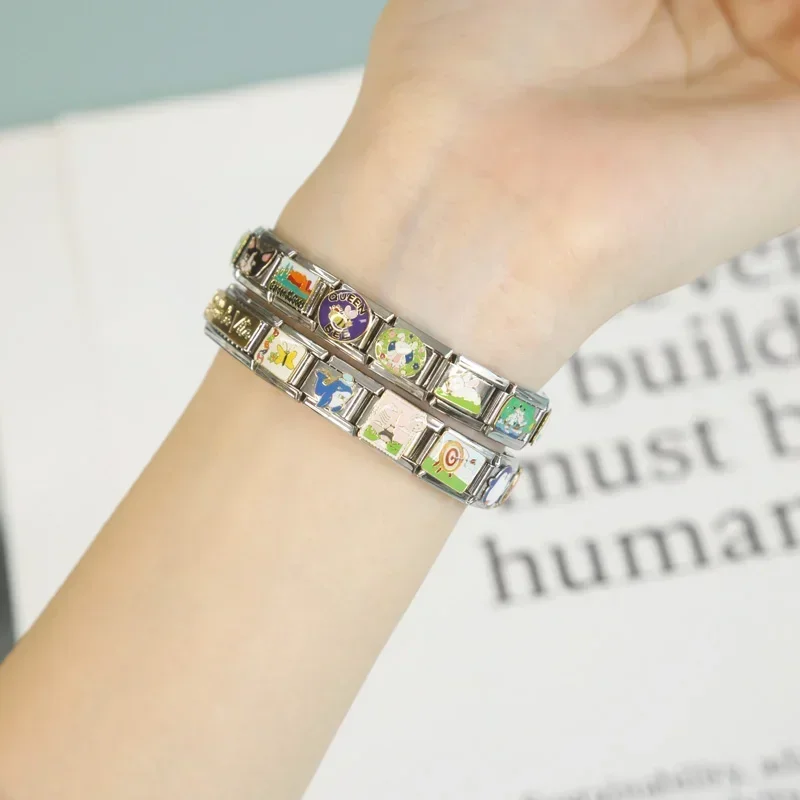 Hapiship 2024 Fashion Cat Star Rainbow Angel Charm Italian Links