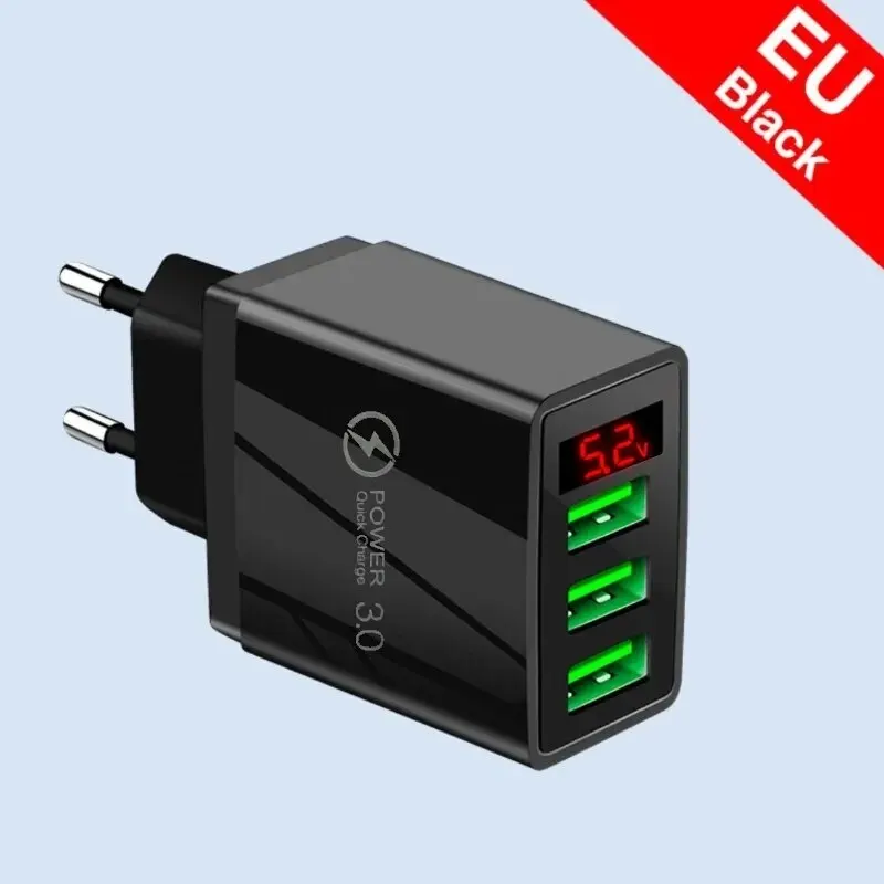 Phone Charger 5V3A Digital Display Charger Mult Port 3USB Digital Display Fast Charger Smartphone Charging Head