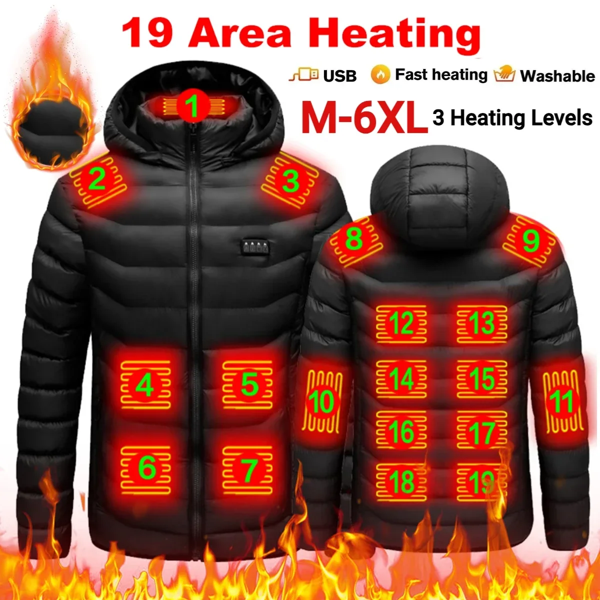 Veste chauffante électrique unisexe rechargeable - 3 niveaux de chaleur pour pêche camping ski plein air