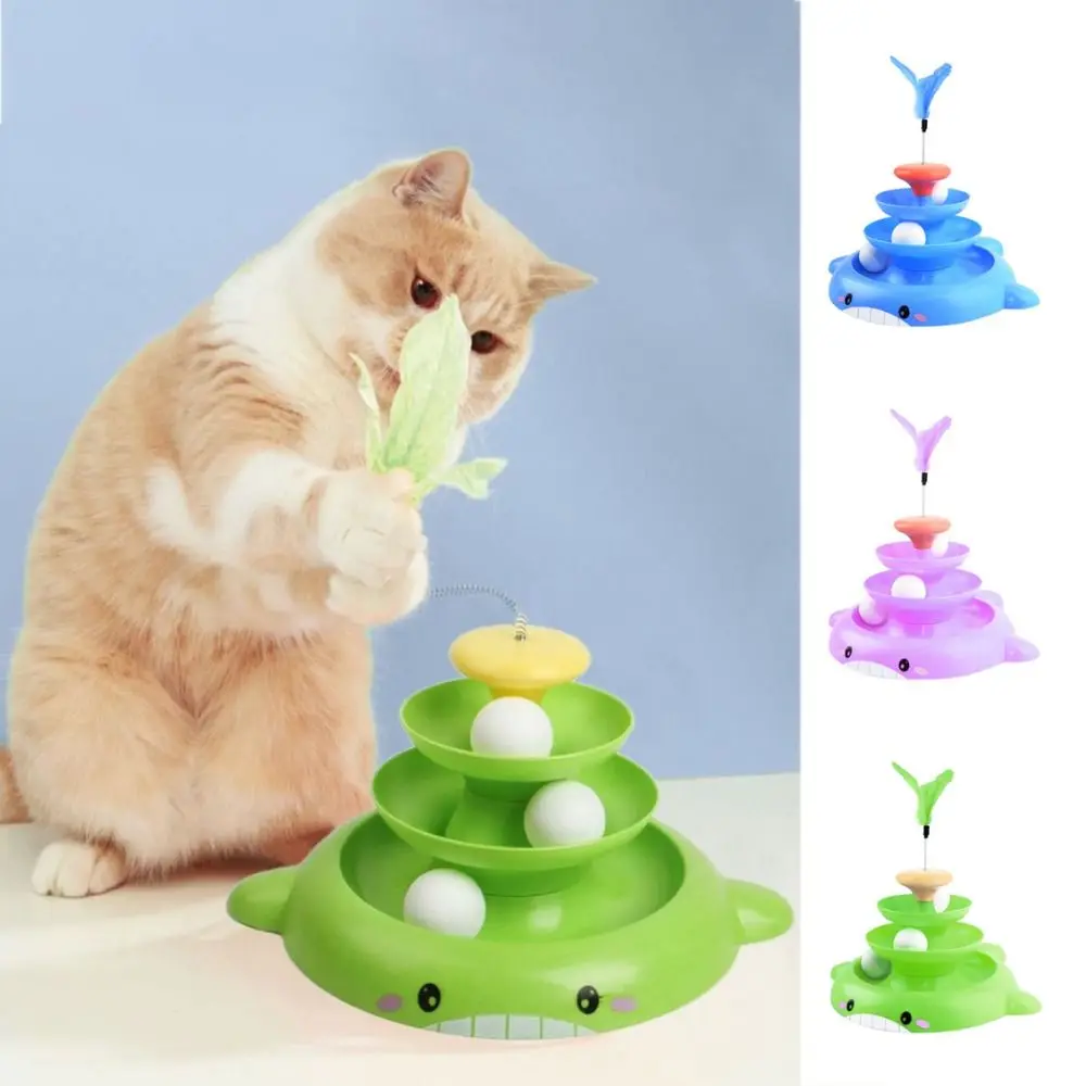 

Cat Playing Turntable Swivel Cat Teaser Toy Ball Self Interesting Dolphin Design With Feathers Pet Stick Funny Auto Pet Supplies