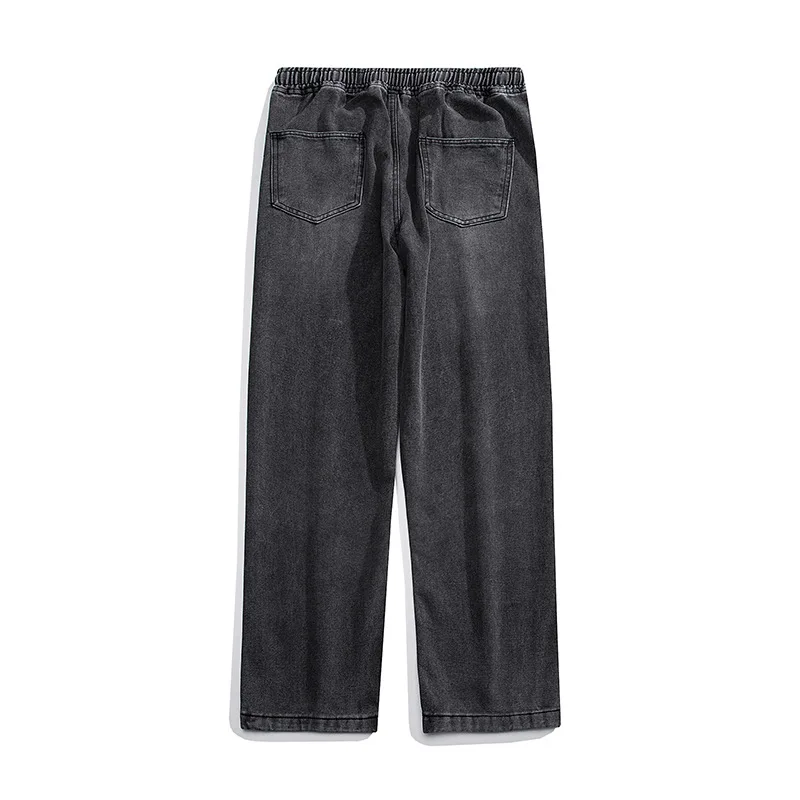 Mens Pants Simple Drawstring Elastic Waist Jeans Versatile Straight Leg Pants Autumn American Retro Trend