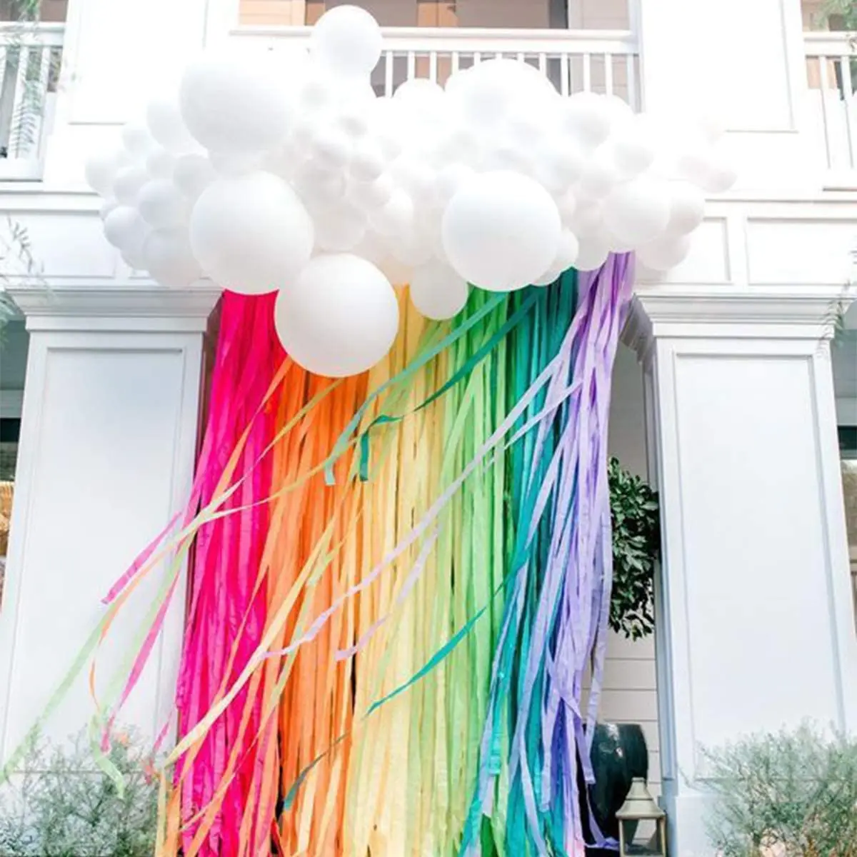 Rainbow Party Decorations White Balloon Garland Rainbow Crepe Paper Streamers for Baby Shower Wedding Birthday Party