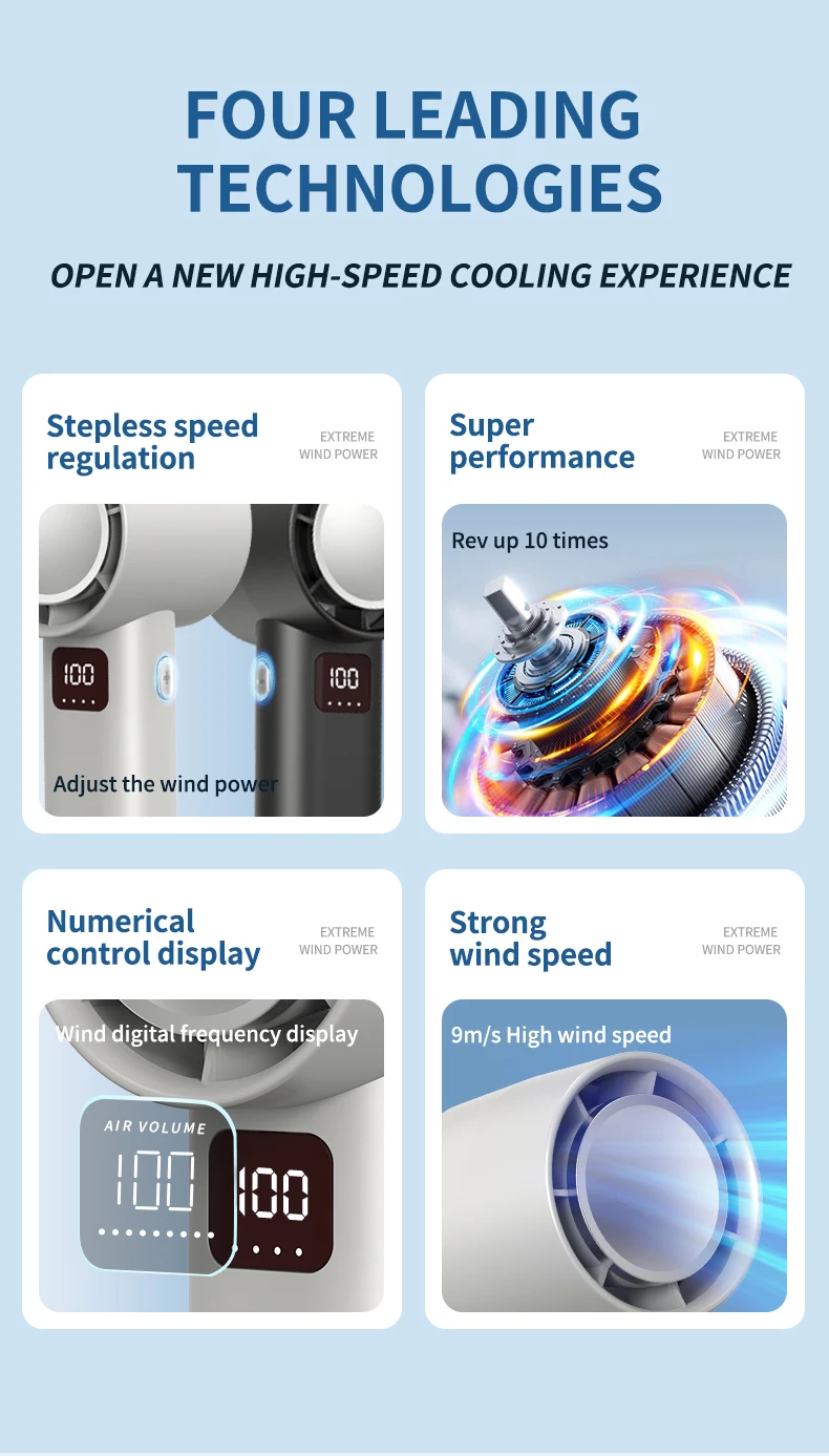 Mini Turbo Fan1set Mini Turbo Fan With USB Cable Numericalcontrol Display 9m/s High Wind Speed Power Tools Model