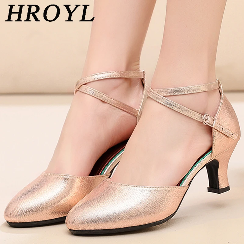 HROYL Latin Dance Shoes for Women Ladies Closed Toe Modern Dancing Shoes Girls 3.5/5.5 CM Suede Sole and Rubber Sole