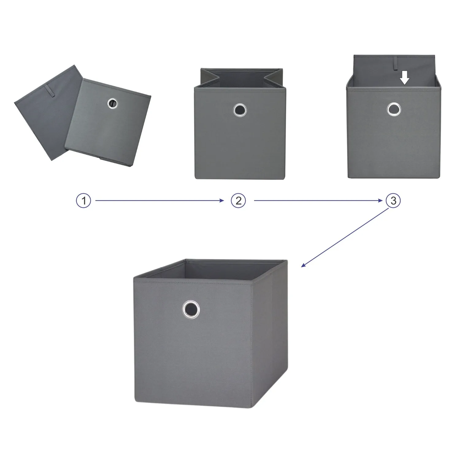 Collapsible Fabric Cube Storage Bins (10.5" x 10.5"), 4 Pack, Grey Flannel 4