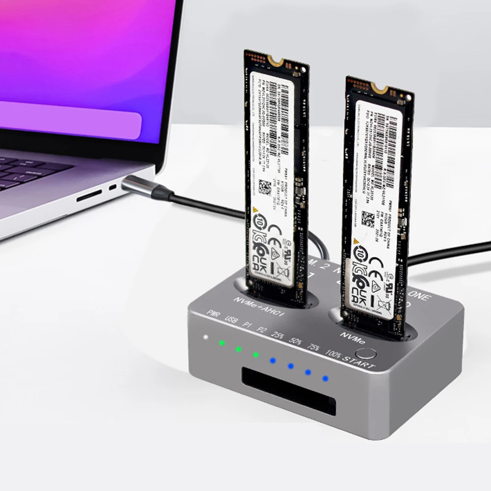 듀얼 베이 외장 하드 디스크 박스 도킹 스테이션, M2 SSD M 키 SSD용 솔리드 디스크 케이스, PH8586U, M.2 NVME SSD 클론, USB3.2 C 타입