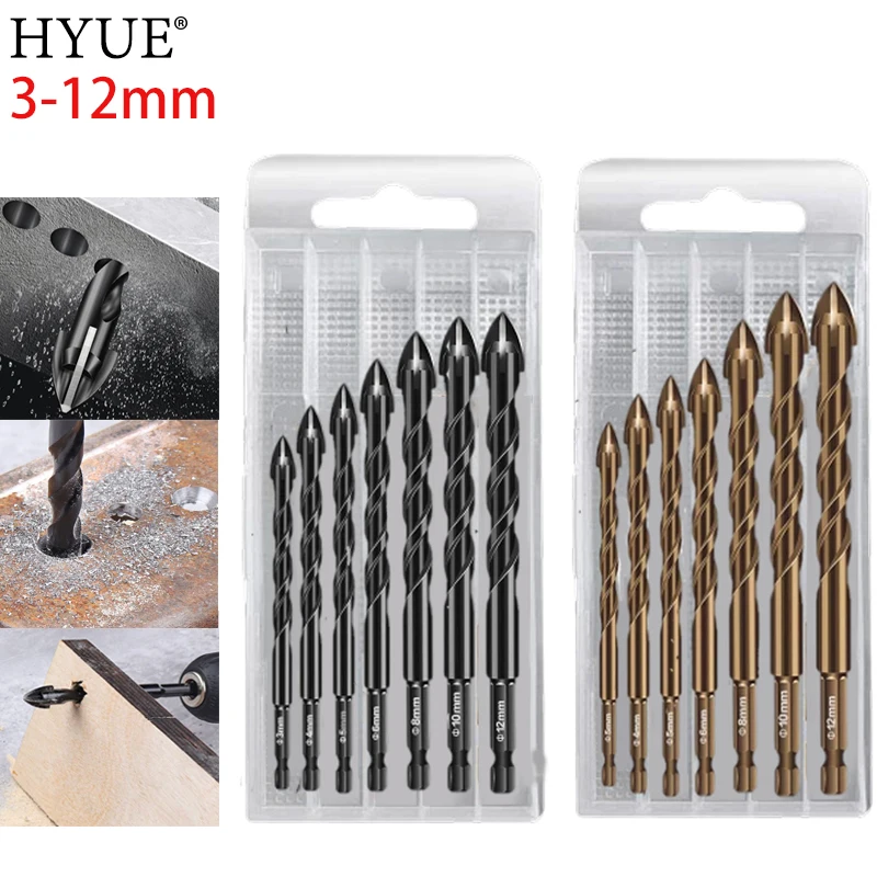 Profession 7PCS Hex Shank  Drill Bits tool set for tiles, marble, metal, glass, wood etc 3-12mm Tungsten Carbide Drilling Tools