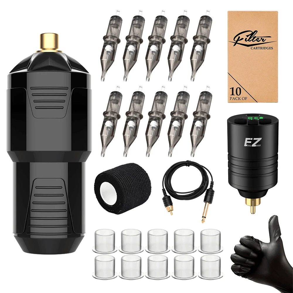 Tattoo Kits  Rotary Tattoo Machine Pen HS-1 2 with Power Supply Foot Pedal 10pcs Cartridge Tattoo Needles Set Tattoo Supply 2
