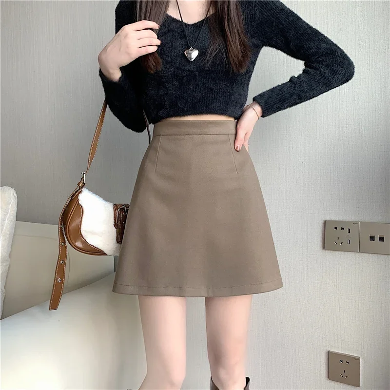 

2023 New Autumn Winter Wool Mini Skirt Women Fashion High Waist A-line Woolen Short Skirts Ladies Basic Package Hip Skirts