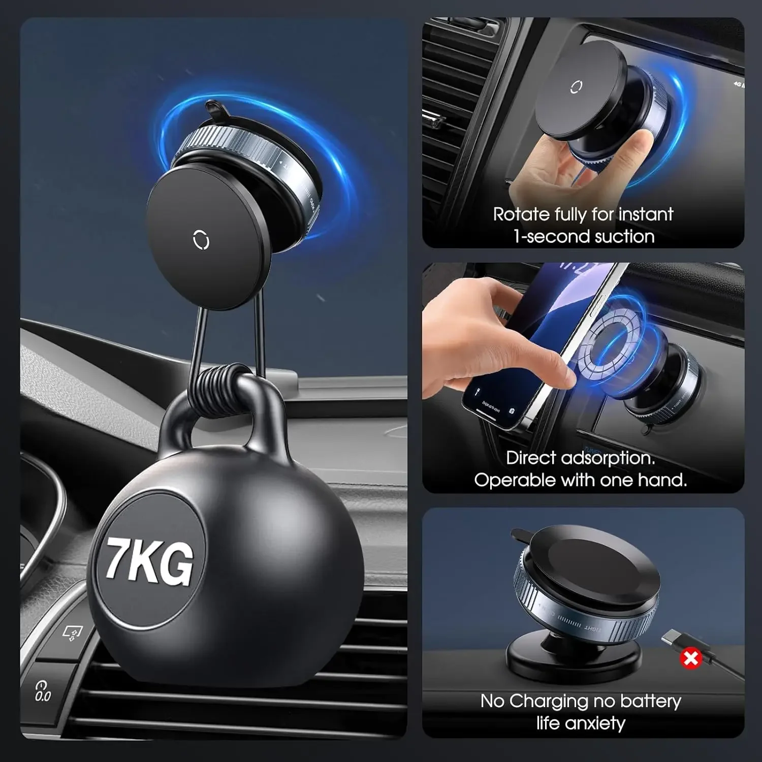360° Vacuum Magnetic Suction Cup Phone Holder Stang for Car/Gym/Mirror/Smooth Surface For iPhone 16~12 Pro Max Samsung Xiaomi