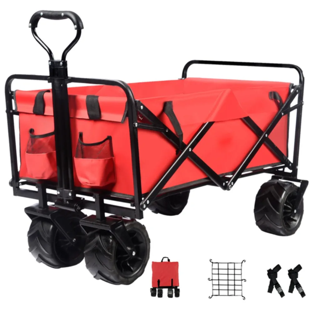 

Collapsible Heavy Duty Beach Wagon Cart Outdoor Folding Utility Camping Garden Beach Cart with Universal Wheels Adjustable