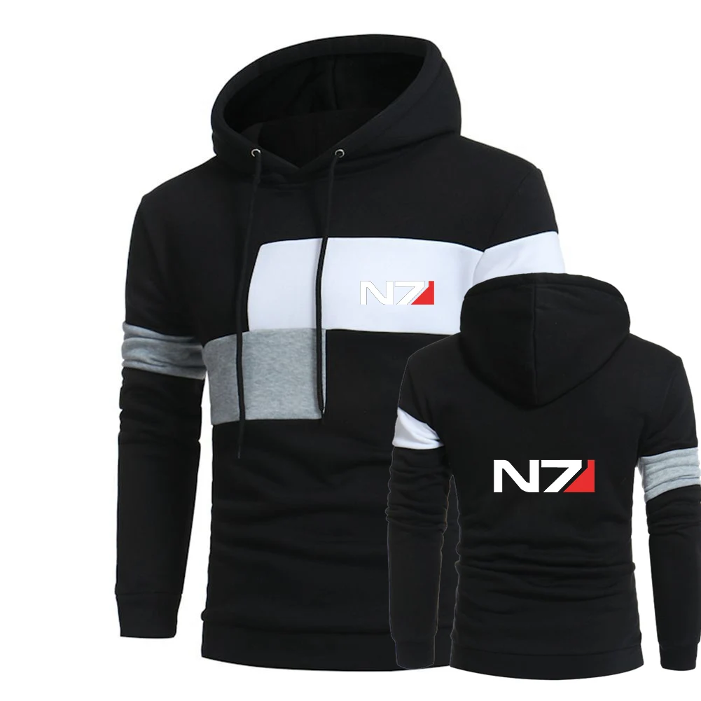 

2023 New Spring and Autumn N7 popular effect Logo printing long sleeve tricolor splicing pullover men's popular hoodie