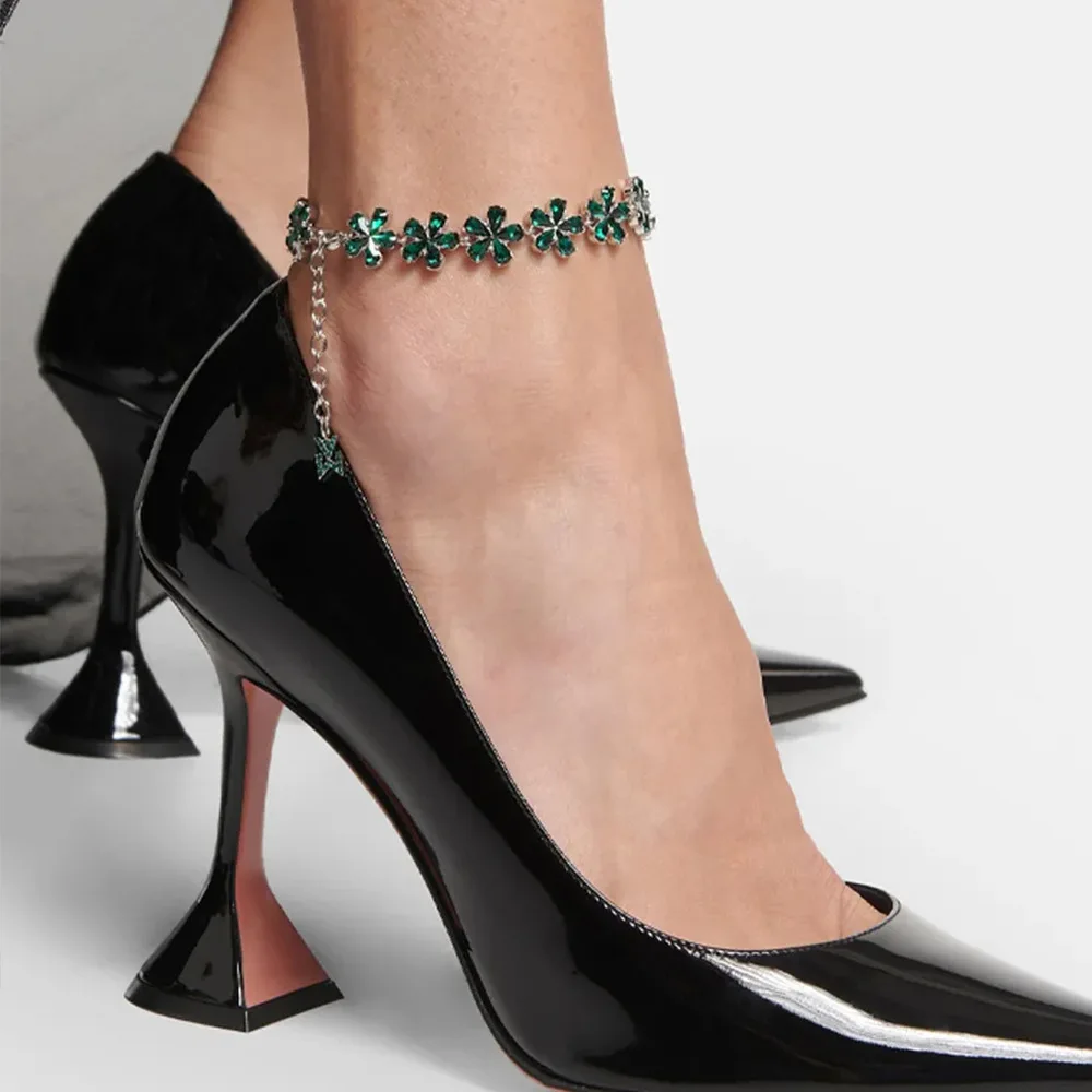 

CHURMY Shiny Zircon Anklet All-match Green Sexy Feet Full of Diamond Chains Foot Accessories Anklet