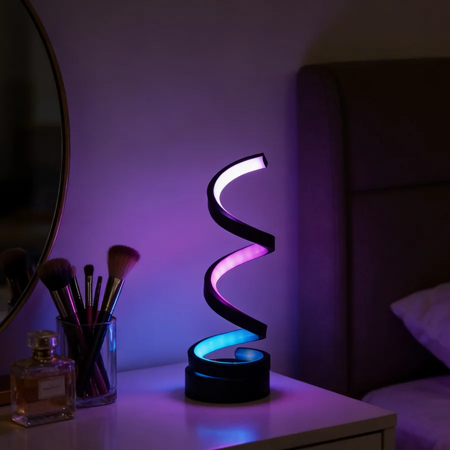 1PC RGB 나선형 LED 테이블 램프, 침실, 게임룸 및 파티 장 현대적인 색상 변경 야간 조명
