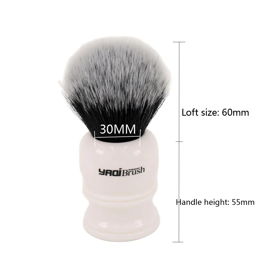 Yaqi-brocha de afeitar para hombre, pelo sintético con mango de resina  blanca y nudo de gran tamaño, 30mm