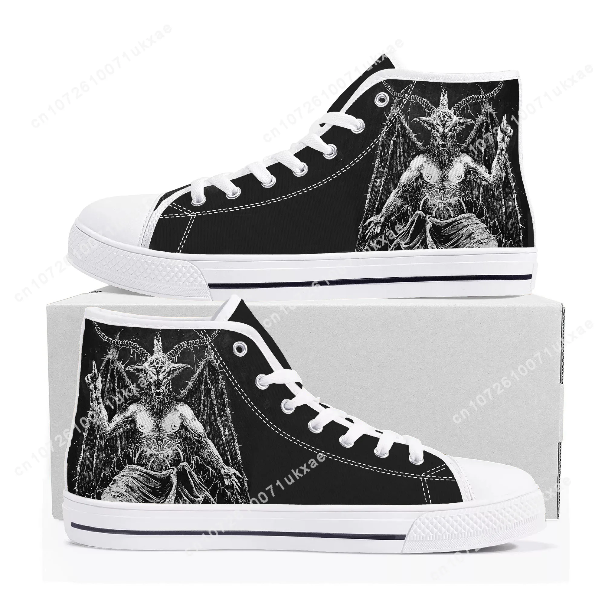 

Pentagram Baphomet Satan Satanic Goth Gothic Goat High Top Sneakers Mens Womens Teenager Canvas Sneaker Casual Custom Made Shoes