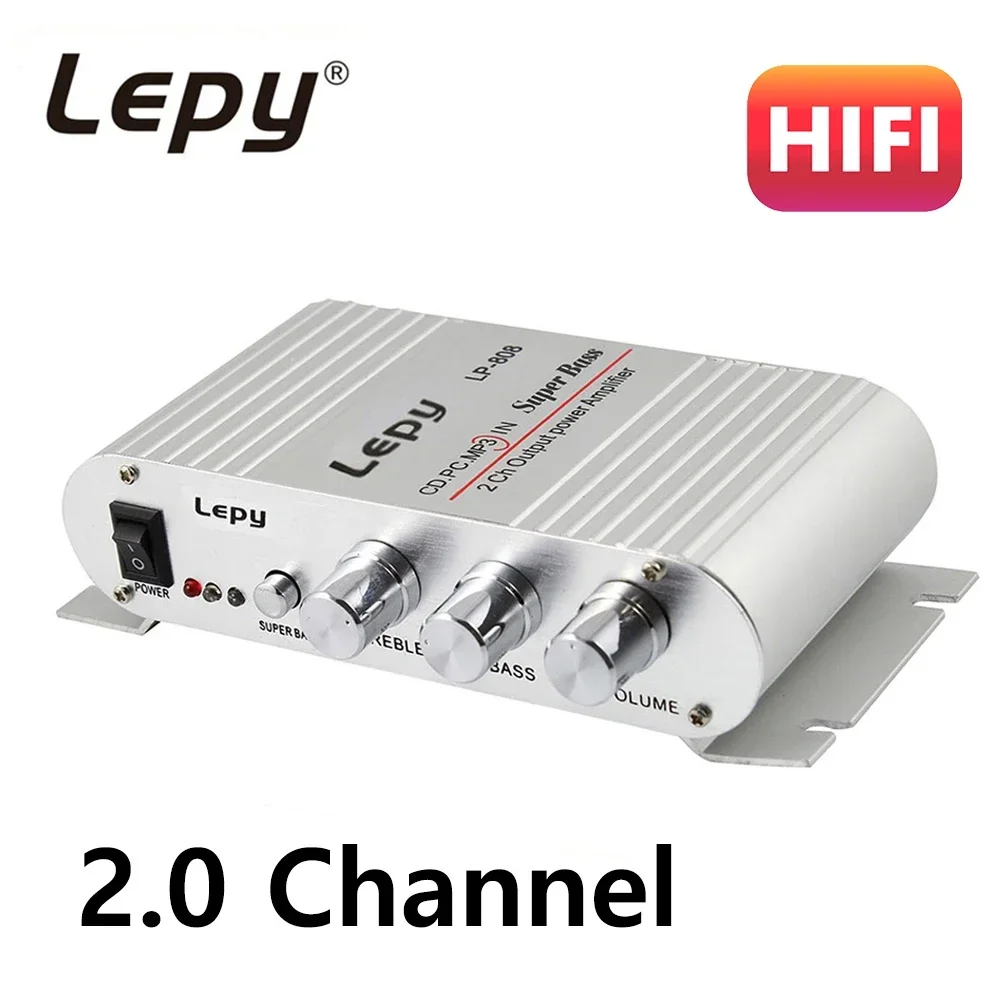 

Цифровой мини-усилитель мощности Lepy LP-808, Hi-Fi, 2,0 каналов, цифровой сабвуфер, стерео, бас, аудио плеер, подходит для MP3, MP4