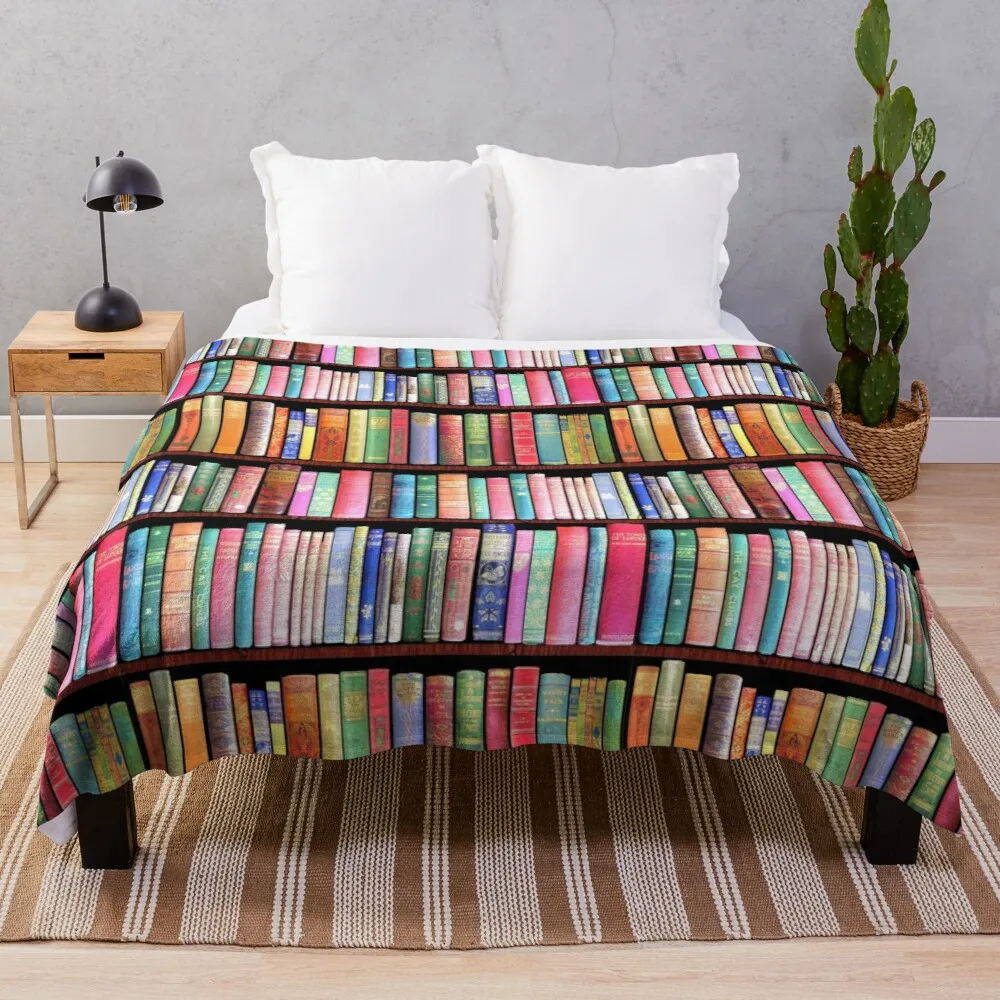 Bookworm Antique Book Library, Vintage Book Shelf Throw Blanket Kid's
