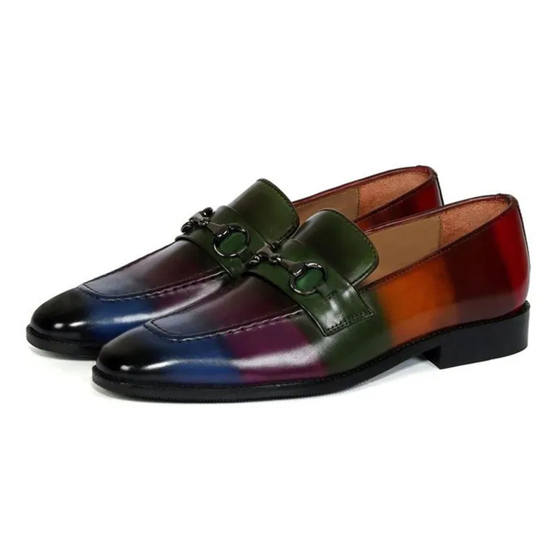 

Qianruiti Luxury Handmade Colored Leather Men Shoes Breathable Casual Shoes Flats Loafers Zapatos Hombre Business Party Shoes