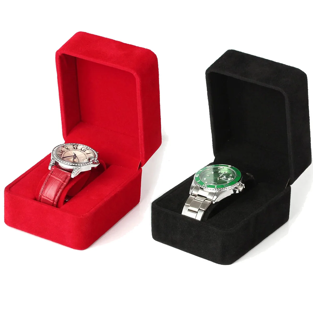 Velvet Round Corner Watch Storage Case - Jewelry & Accessories Packaging, Available in Black, Red, Blue