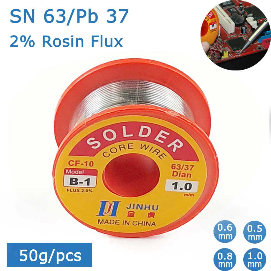 50g/Pcs 0.5/0.6/0.8/1 63/37 FLUX 2.0% 45FT Tin Lead Tin Wire Melt Rosin Core Solder Soldering Wire Roll No-clean welding wire
