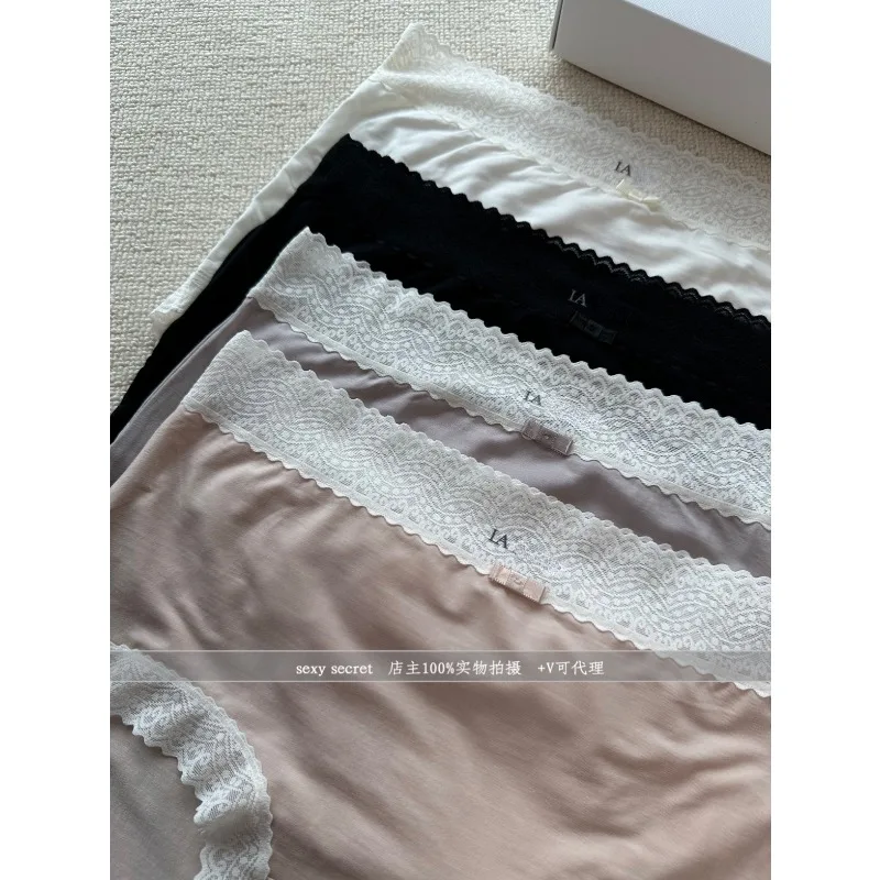LA new mid-rise Tencel women's inner lace sexy high elastic breathable skin-friendly nude briefs four pairs
