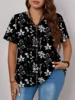 Floral Design Pattern Print T-shirt Summer Fashionable High Quality Short Sleeved Casual Oversized Sports V-Neck Pullover Tops