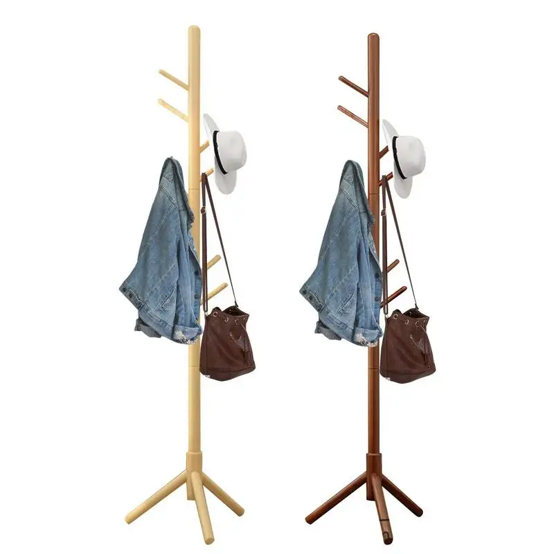 

Freestanding Coat Racks Wooden Standing Coat Tree Clothes Tree Stand With 8 Hooks For Entryway Floor Standing Coat Hanger Stand