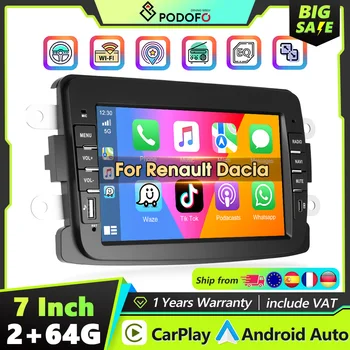 Radio de Coche Android 2Din Podofo con Carplay, Android Auto, Mirror Link, GPS, WIFI, para Renault Dacia DaciaLogon Duster Captur 1