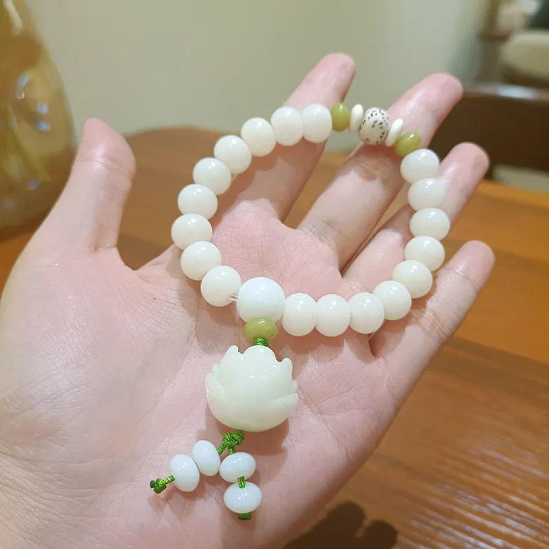 

Natural White Jade Bodhi Lotus Canopy Simple All-match Bracelet Women's High-end Bracelet Temperament Bracelet Girlfriend Gift