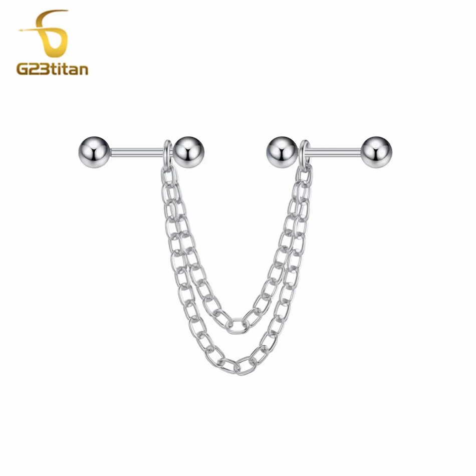 16G Industrial Earrings With Chain Dangle Double Ear Cartilage