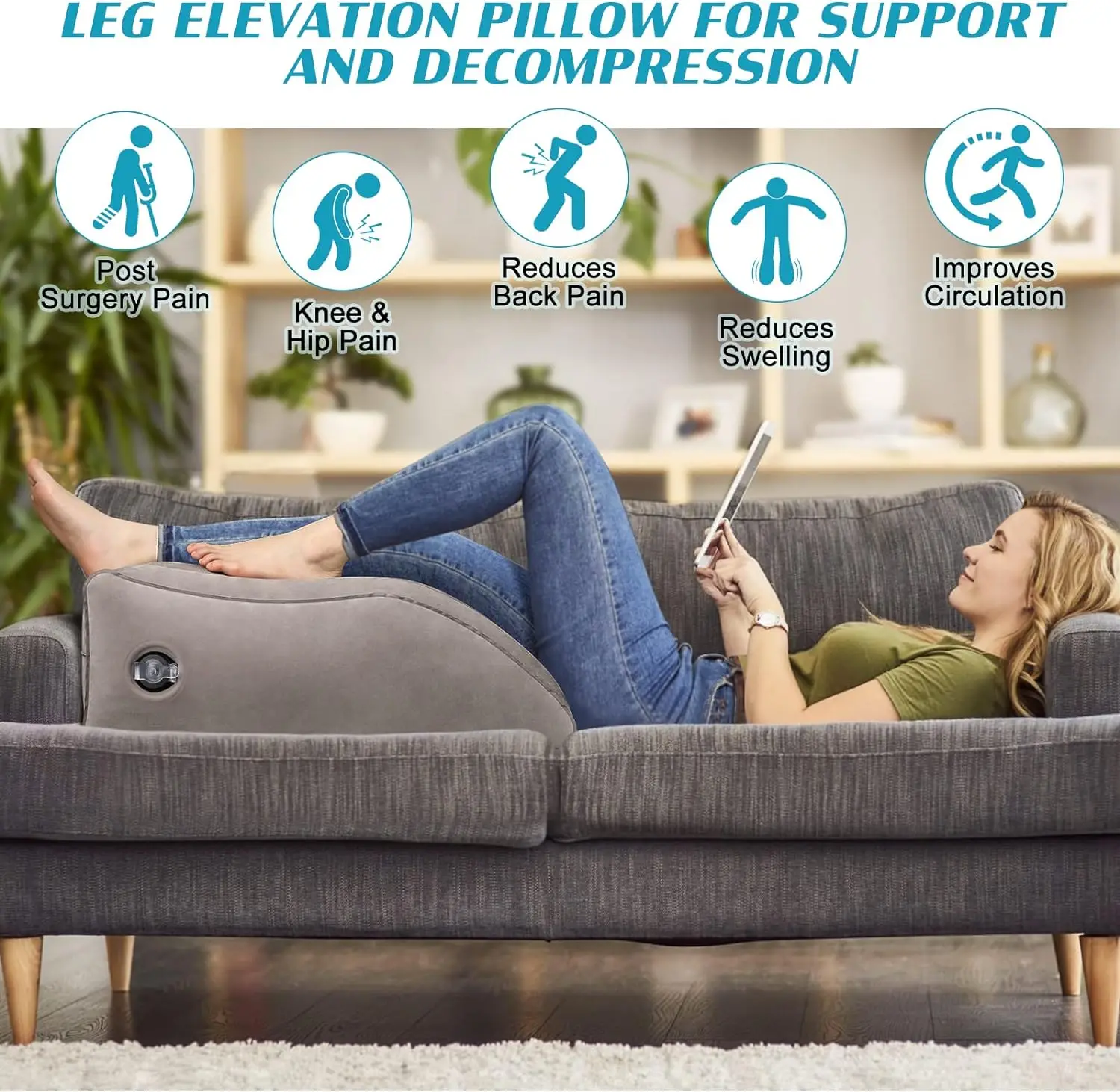 PVC Inflatable Leg Pillow Multifunctional Portable Ramp Cushion with Storage Bag for Back Legs
