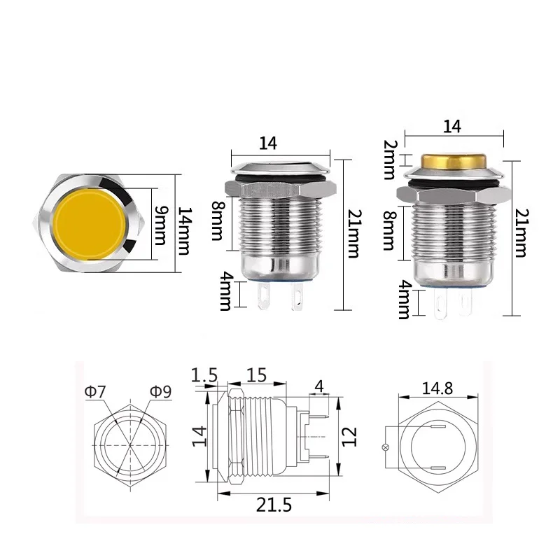 5/20/100PCS 12mm Waterproof Momentary Button Switch High Round Metal Push Switch Car Start Horn Self Reset