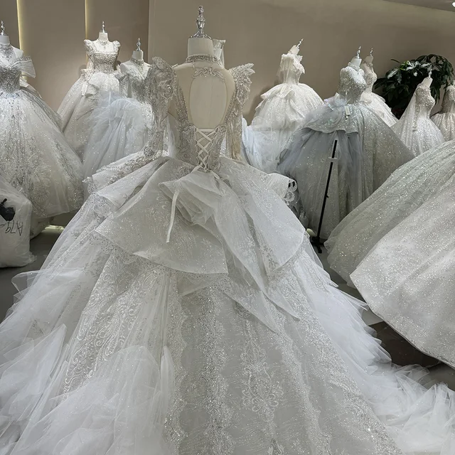 Jancember Gorgeous Ivory Scoop Ball Gown Sequin Lace Up Wedding Dress 2024 Vintage Tassel Long Sleeves Sweep Train Bridal Gown DW028 2