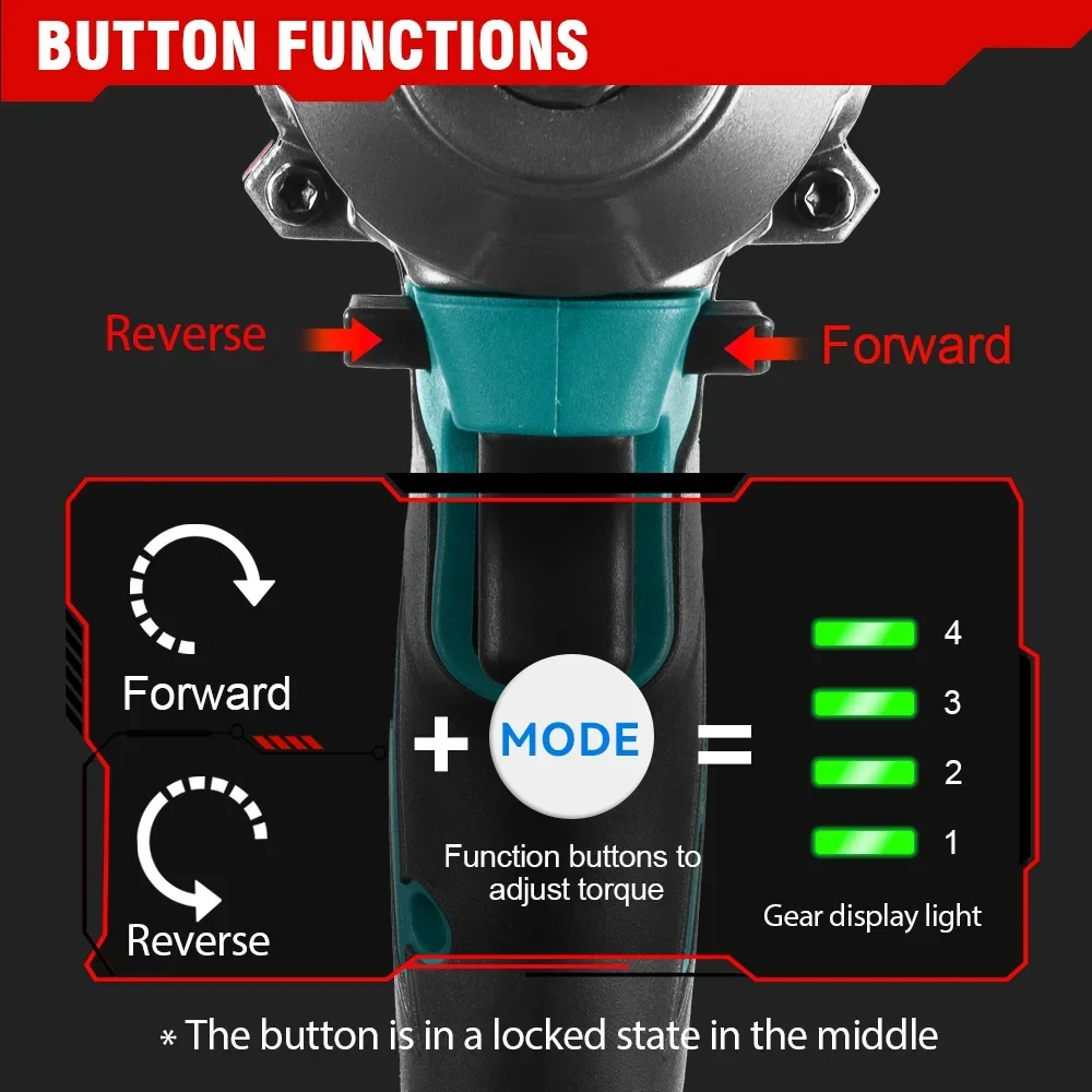 ONEVAN 1200N.M Brushless Electric Impact Wrench 3 Funtion 1/2 inch Cordless Screwdriver Electric Drill for Makita 18V Battery