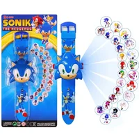Game Hedgehog Cartoon 24 Pattern 3D Projection Watch Sonic Action Figure Kids Flip Toy Watch Projector Toy Kids Birthday Gift