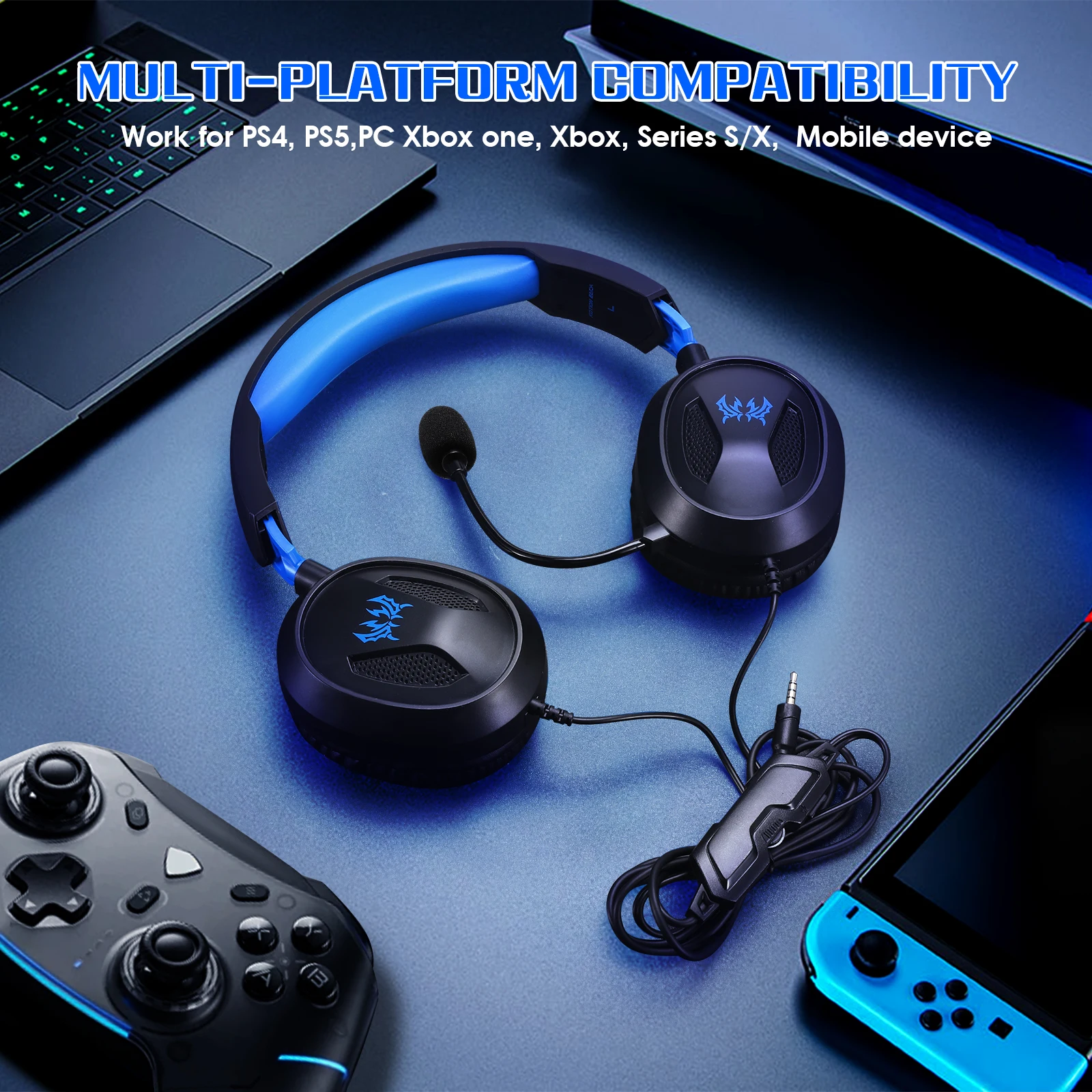 G3100 유선 게이밍 헤드폰 (PC, PS4, 노트북용) 마이크, 스테레오 서라운드 사운드 및 액티브 노이즈 캔슬링 기능 탑재