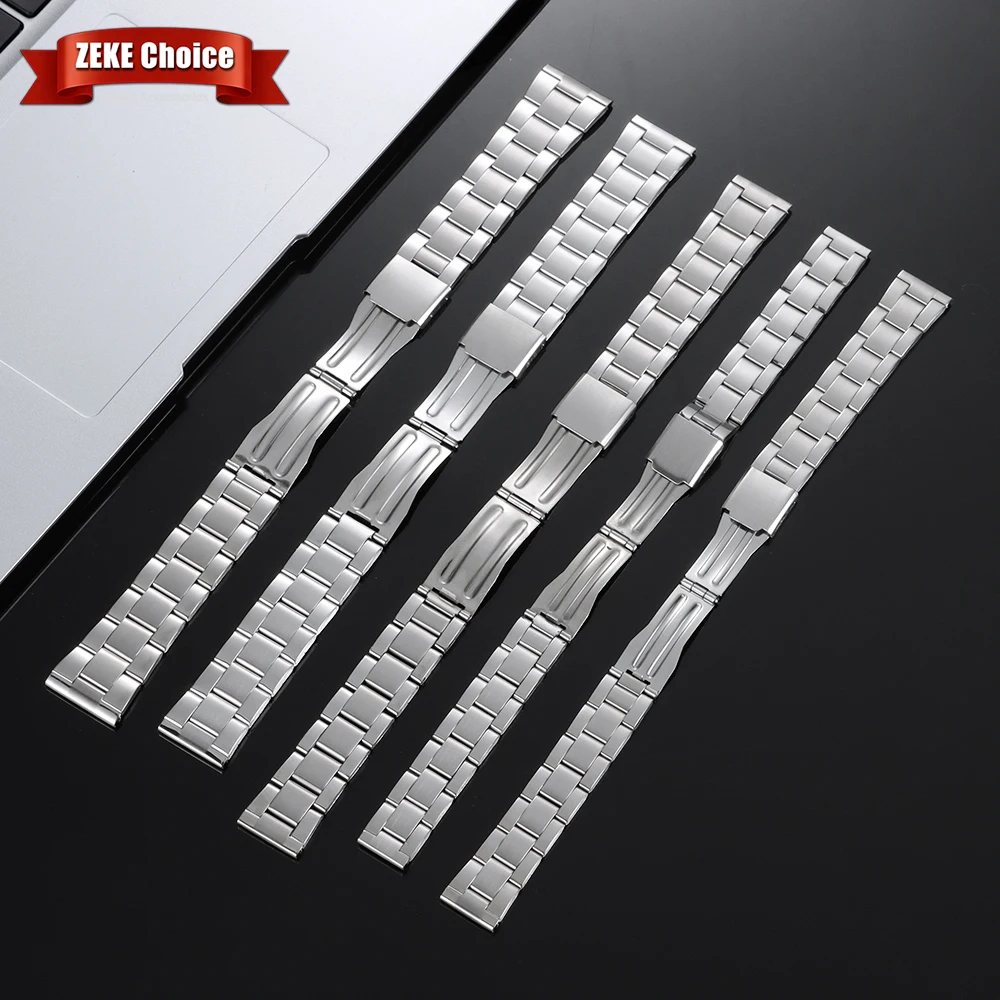 Elegant Silver Stainless Steel Watch Band with Metal Folding Buckle