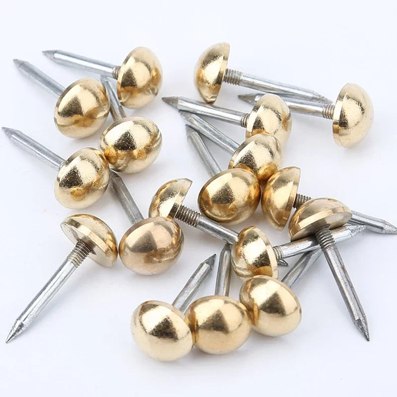 10Pcs Round Head Upholstery Nails Brass Tacks 7size for Furniture Cabinet Wood Shutter Barn Door Sofa Bed Jewelry Box Decoration