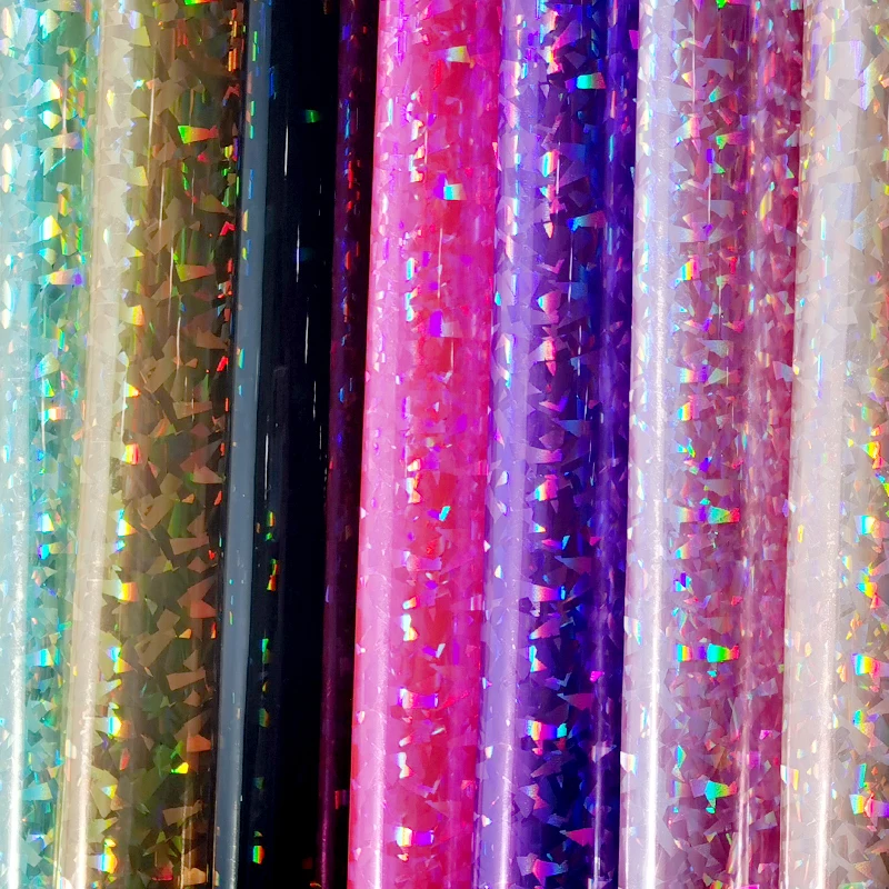 

Broken glass design pattern PVC embossed holographic metal imitation leather fabric for home decoration accessories/ handbag