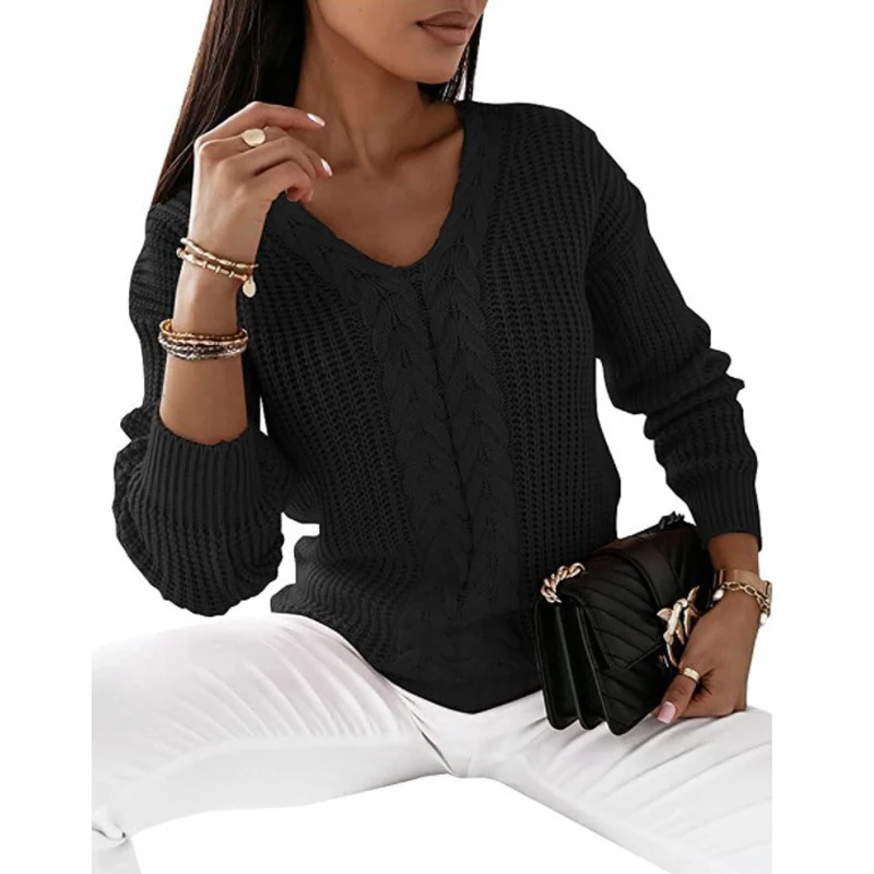2023 Autumn Winter Women Trendy Streetwear V-neck Solid Twists Knitted Sweaters Female Casual Long Sleeve Pullover Tops Jumpers