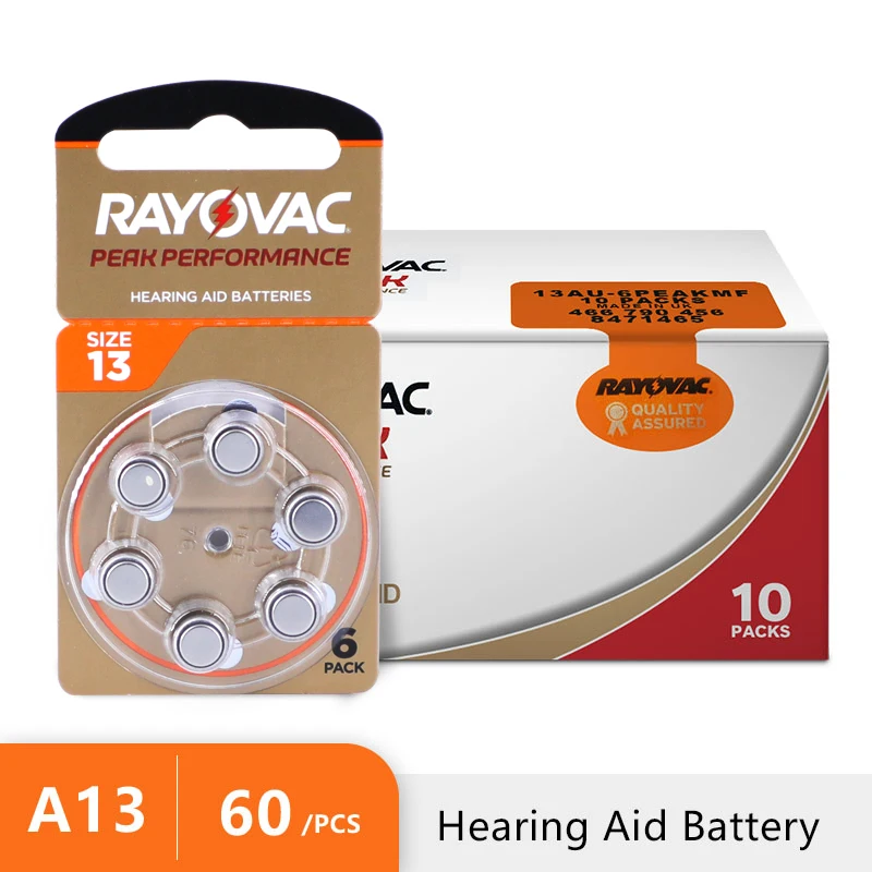 Hearing Aid Batteries 60PCS / 10 Cards RAYOVAC PEAK 1.45V 13A A13 13 P13 PR48 Zinc Air Battery For BTE CIC RIC OE Hearing Aids