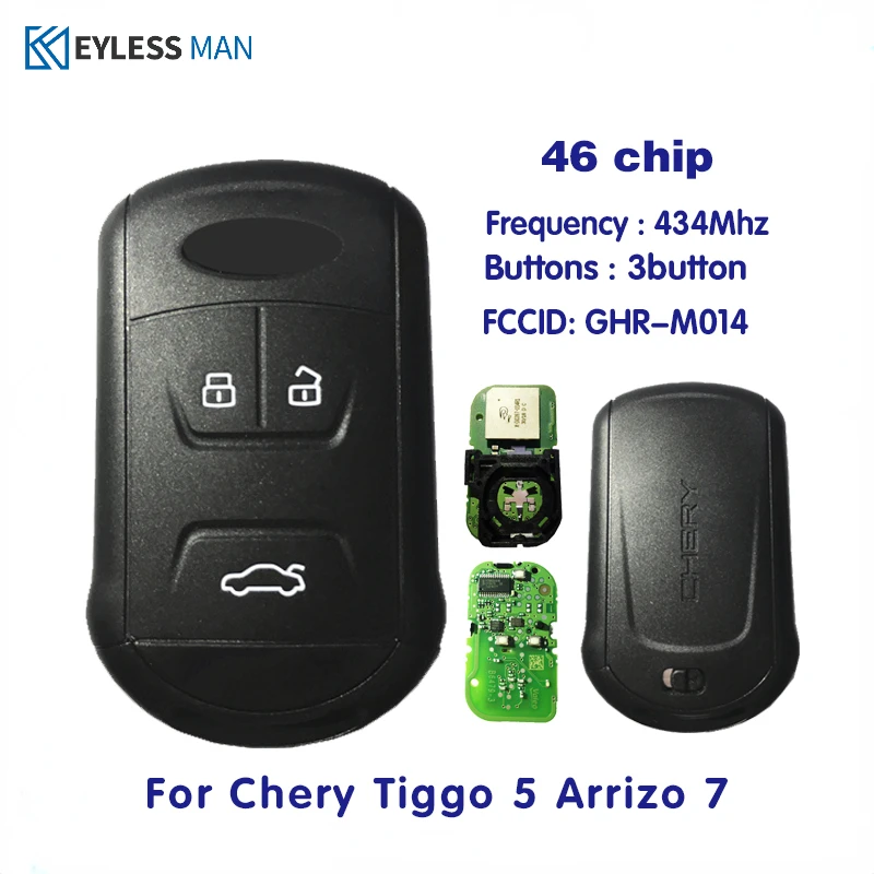 Smart Remote Car Key Fob For Chery Tiggo 5 Arrizo 7 3 Buttons Keyless Go Entry 434Mhz With ID46CHIP 433mhz 2 buttons flip car remote key keyless entry with id63 80bit chip 41781 fit for mazda 3 bt 50