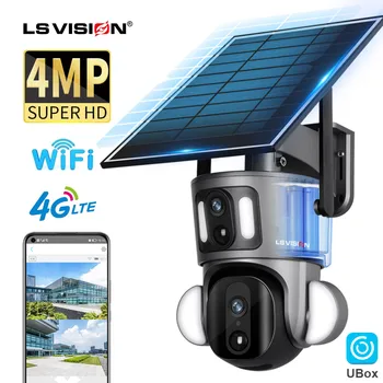 LS VISION 듀얼 스크린 4G 태양광 보안 연결 카메라, 야외 2K HD 와이파이 PTZ 듀얼 PIR 감지, 사람 자동 추적 CCTV 카메라