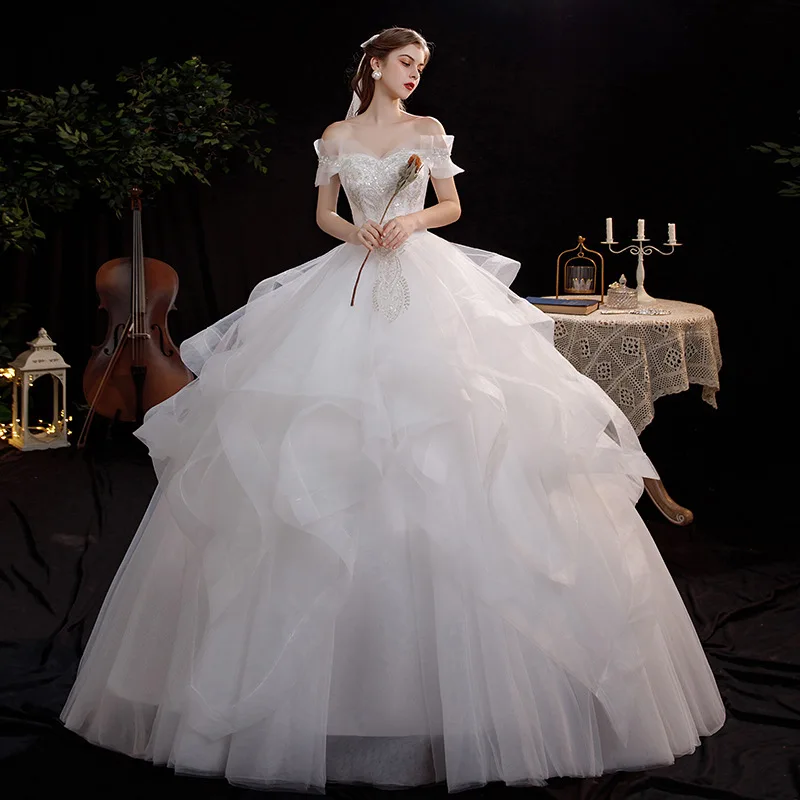 

Bride dresses Wedding Dress off Shoulder Floor-Length cake shining formal occasion Plus size H995